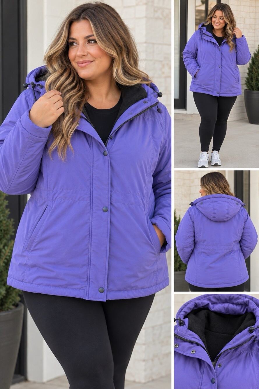 Easy Essentials Vintage Women’s 3X Purple Hooded Winter Jacket Fleece Lined Coat